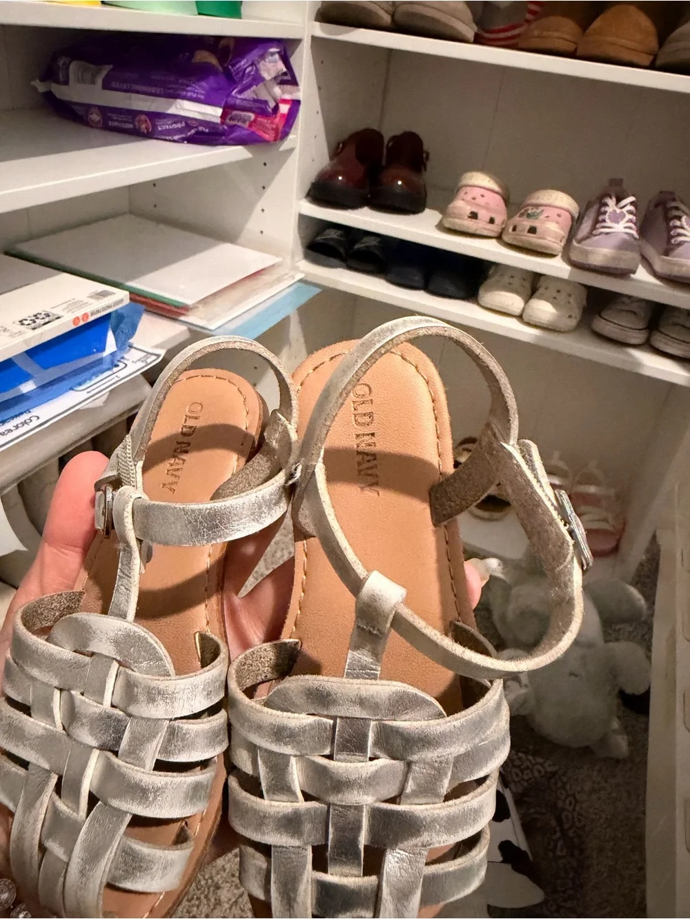 Kids Silver Woven Leather Sandals